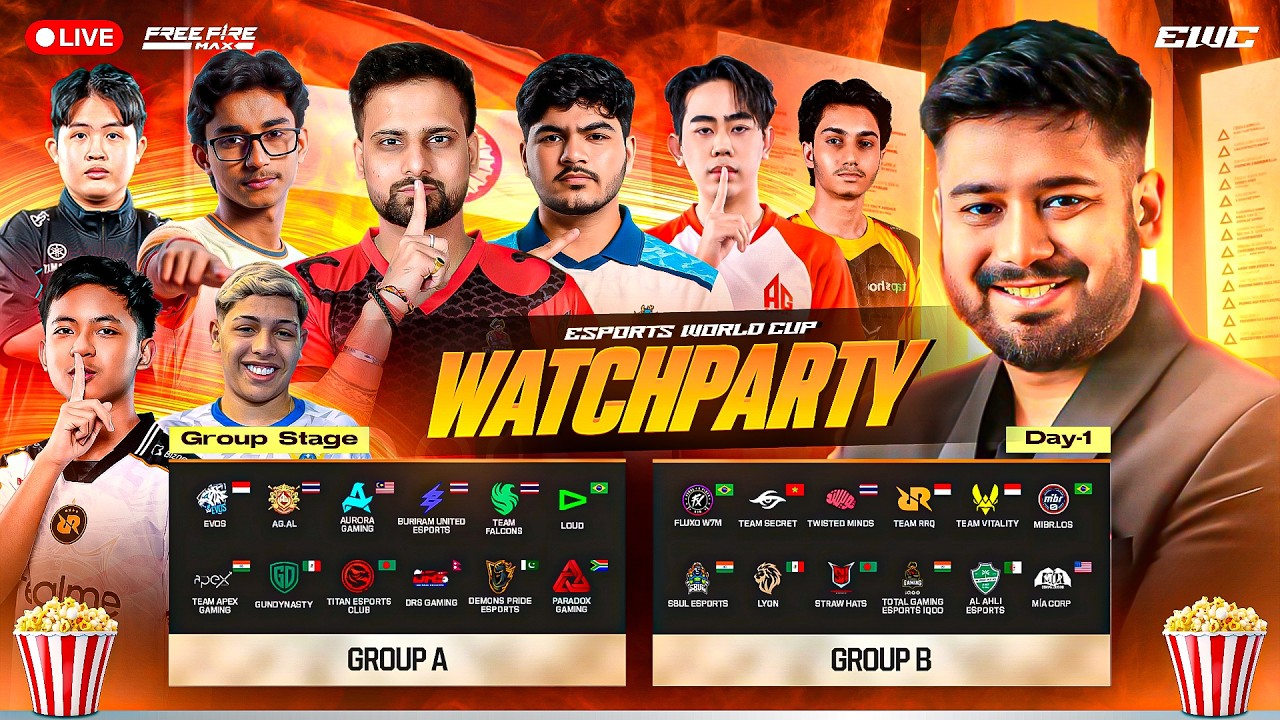 🔥EWC26 GROUP STAGE DAY 2 A vs B | INDIA AT EWC26🔥| Watch Party #freefire #freefirelive #gyangaming background