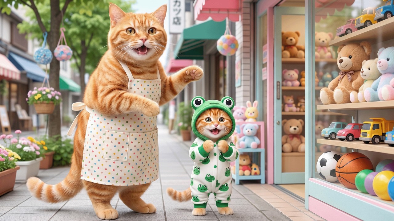 Ginger Kitten and Mama Cat Play Soccer Together in a Cute Family Football Day π±β½π background