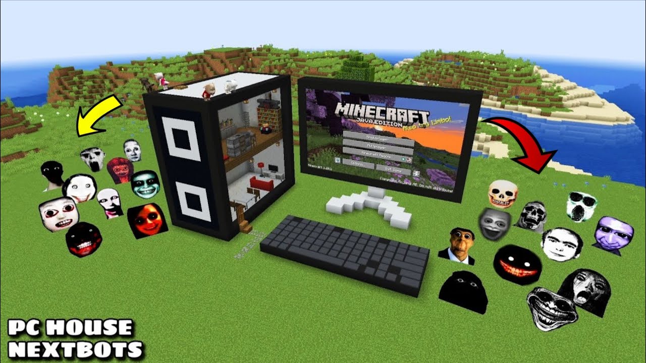SURVIVED PC HOUSES WITH 100 NEXTBOTS In Minecraft | Gameplay Coffine Meme background