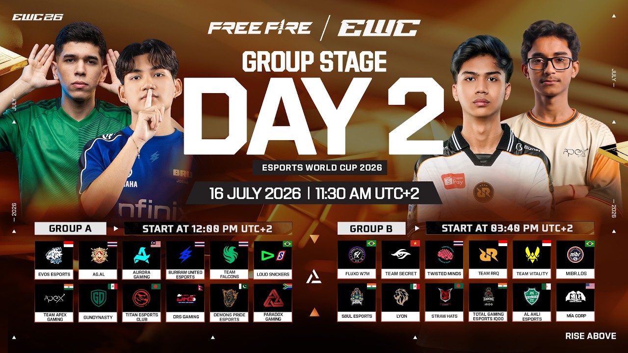 Free Fire EWC 26 Day 2 LIVE 🔥 Paradox Gaming Continues the Fight! background