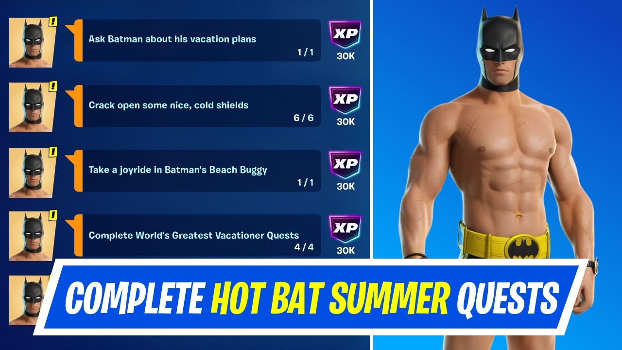 Fortnite Complete Hot Bat Summer Quests - How to EASILY Complete World's Greatest Vacationer Quests background