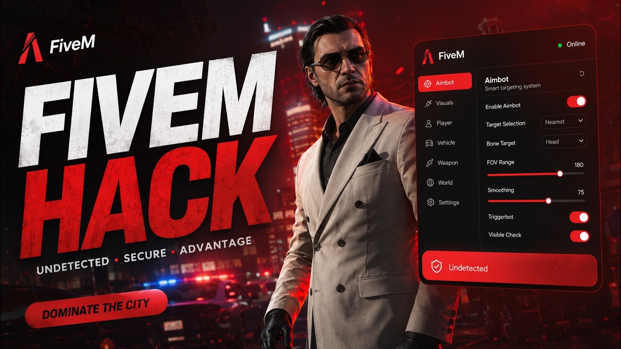 FiveM Mod Menu 2026 - Aimbot + ESP + Lua Executor - Undetected Hack PC background