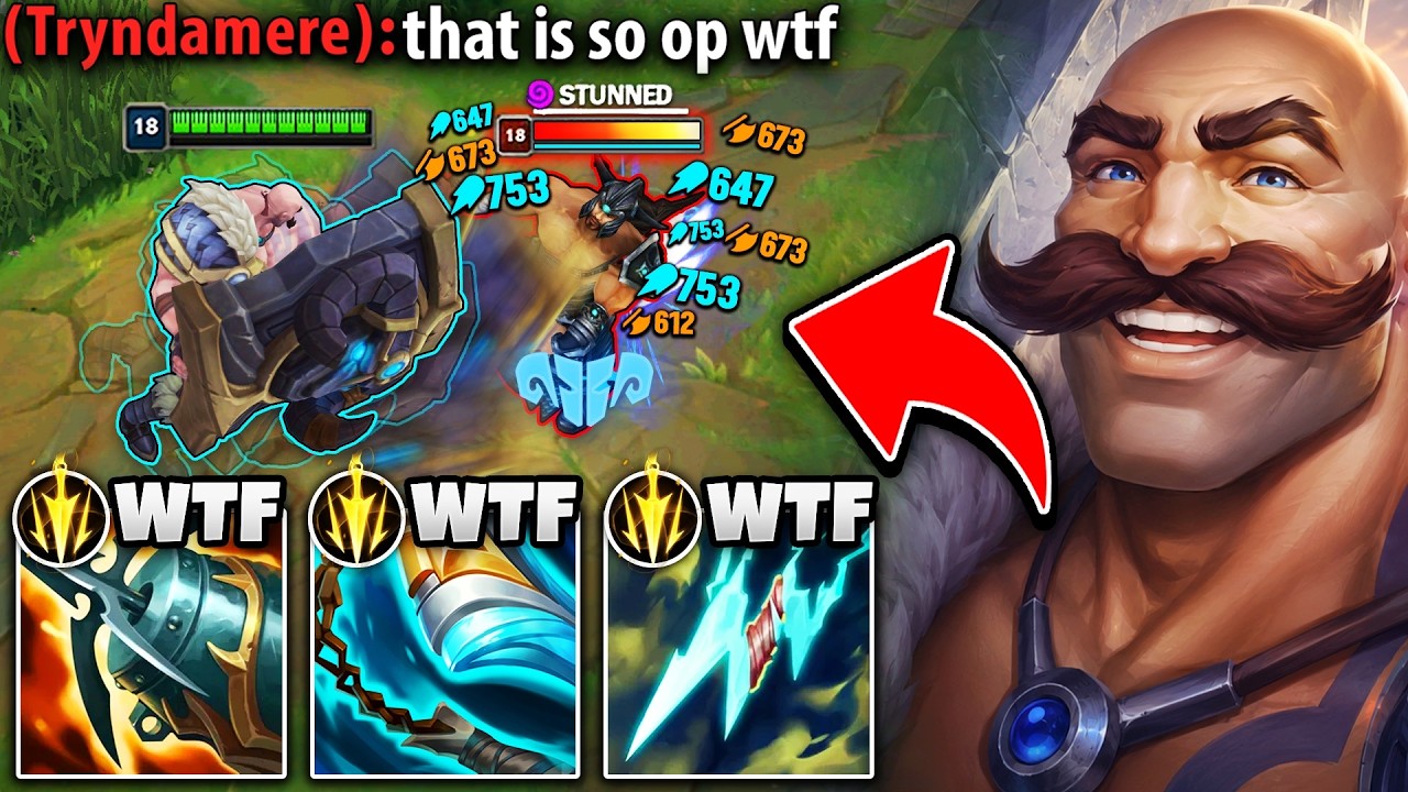 I GAVE THIS TRYNDAMERE PTSD WITH MACHINE GUN BRAUM TOP (HE WAS SO CONFUSED) background