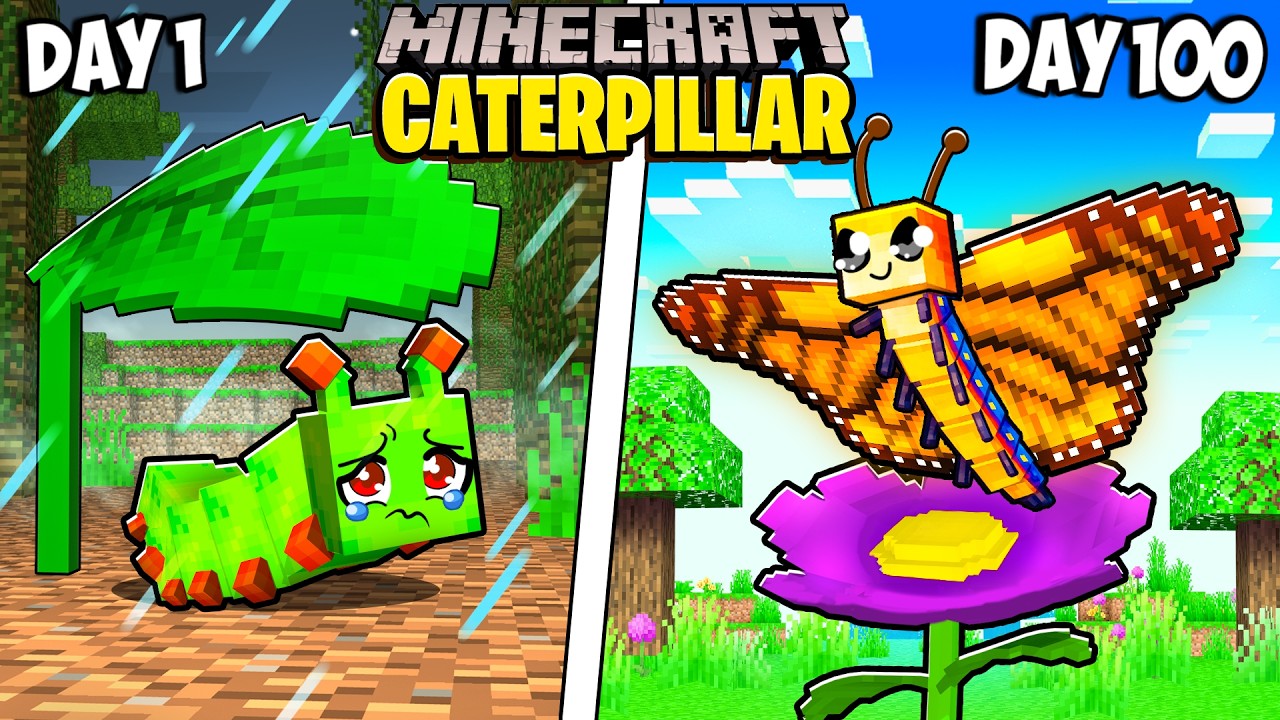 I Survived 100 Days as a Caterpillar in Minecraft! background