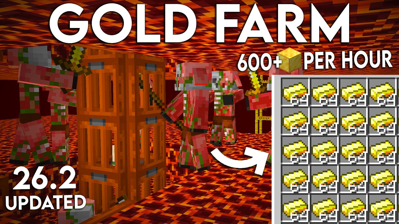 NEW UPDATED Minecraft Java 26.2 GOLD FARM Tutorial | Unlimited Gold Farm background