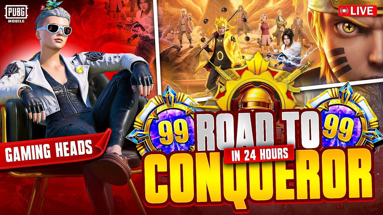 LETS DO 24 HOURS CONQUEROR RANK PUSH | PUBG MOBILE NEW 4.5 UPDATE | GAMING HEADS LIVE background