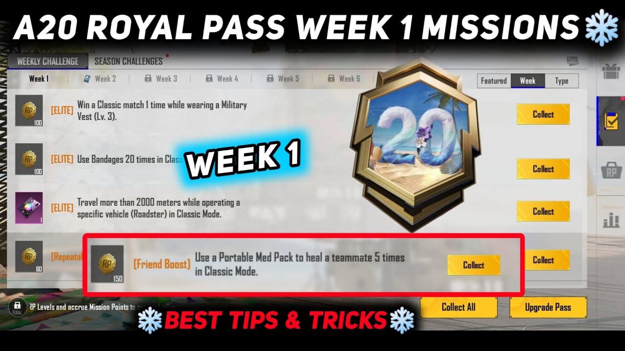 A20 WEEK 1 MISSION 🔥 PUBG WEEK 1 MISSION EXPLAINED 🔥 SEASON 31 A20 ROYAL PASS WEEK 1 MISSION background