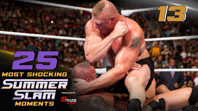 Brock Lesnar beats Randy Orton by technical knockout: 25 Most Shocking SummerSlam Moments background