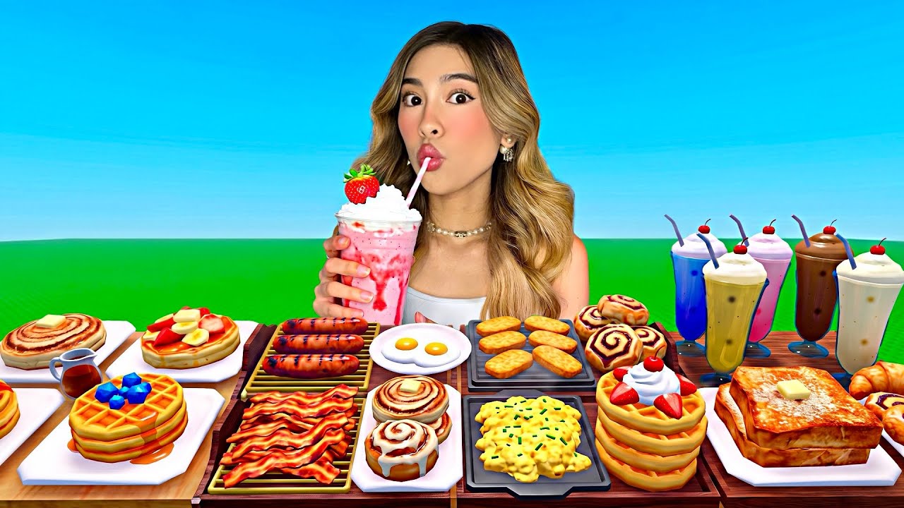 ROBLOX BREAKFAST MUKBANG vs IN REAL LIFE ASMR! background