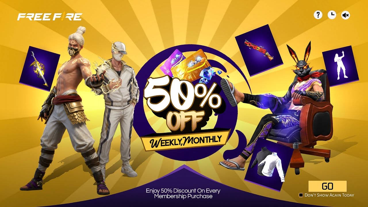 Monthly Membership 50% Off Confirm Date |New Event Free Fire Bangladesh Server| Free Fire New Event backdrop