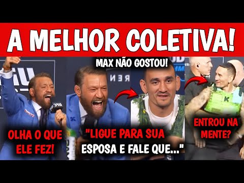 DEU SHOW, OLHA ISSOЁЯЪи Conor Mcgregor PARTE PRA CIMA E PROVOC4 Max Holloway EM COLETIVA DO UFC 329 background
