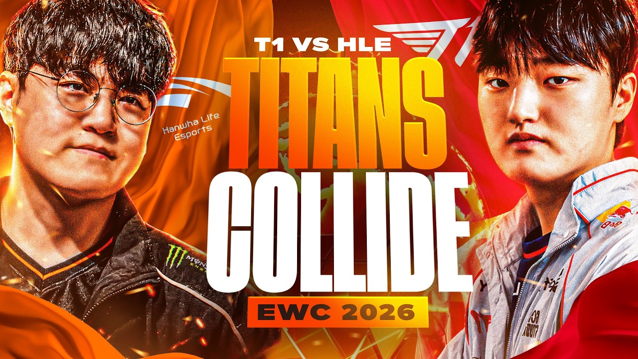 TITANS COLLIDE AT EWC - T1 VS HLE - EWC PLAYOFFS 2026 background