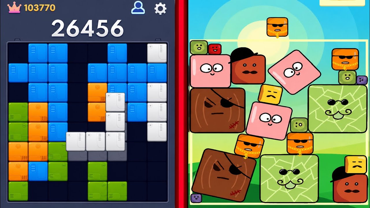 Block Blast Puzzle 🧩 VS Square Watermelon 🍉✨ Satisfying Gameplay 🎮🔥 background