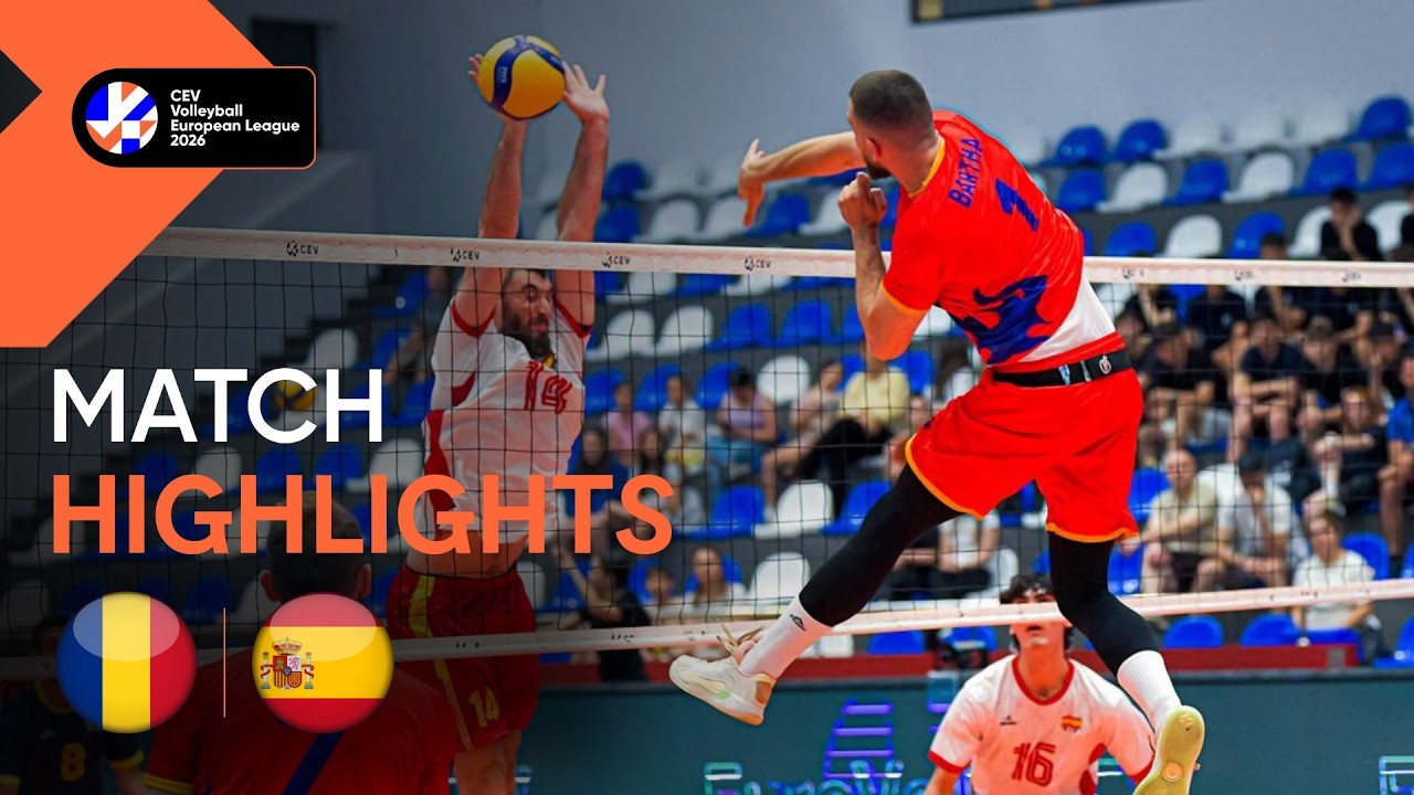 Highlights | Romania vs. Spain | CEV Volleyball European League 2026 | Men background