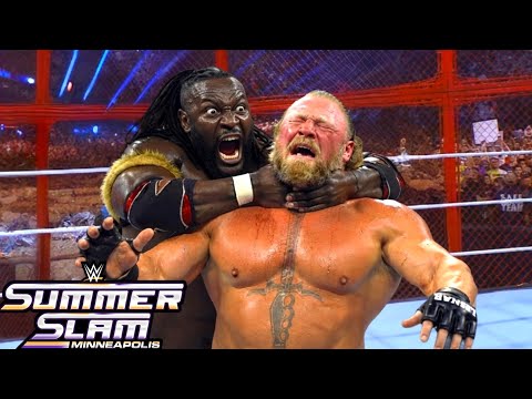 WWE SummerSlam 16 July 2026 Brock Lesnar vs Oba Femi Hell In Cell Brutal Match WWE 2026 Highlights background