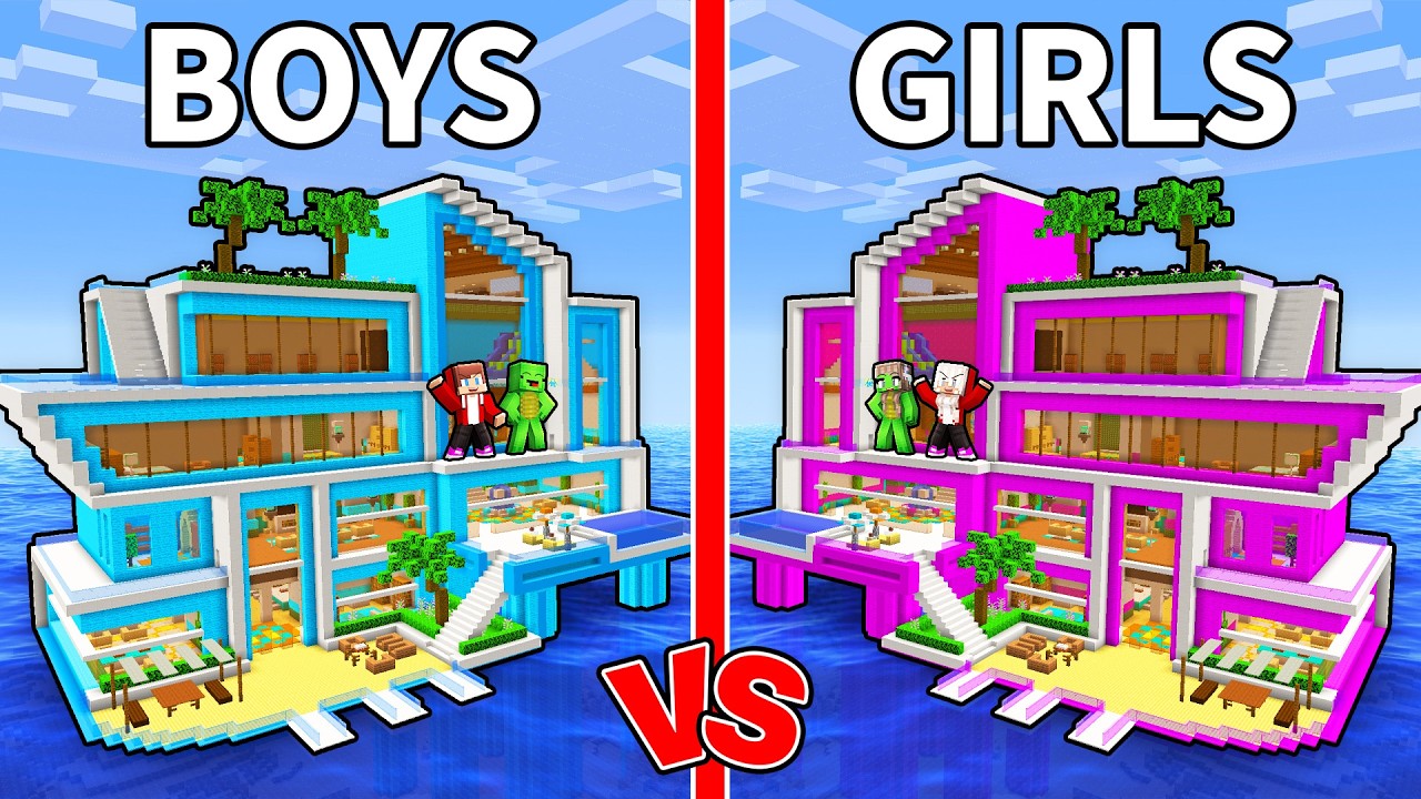 Mikey and JJ: BOYS vs GIRLS Water House: Maizen Minecraft background