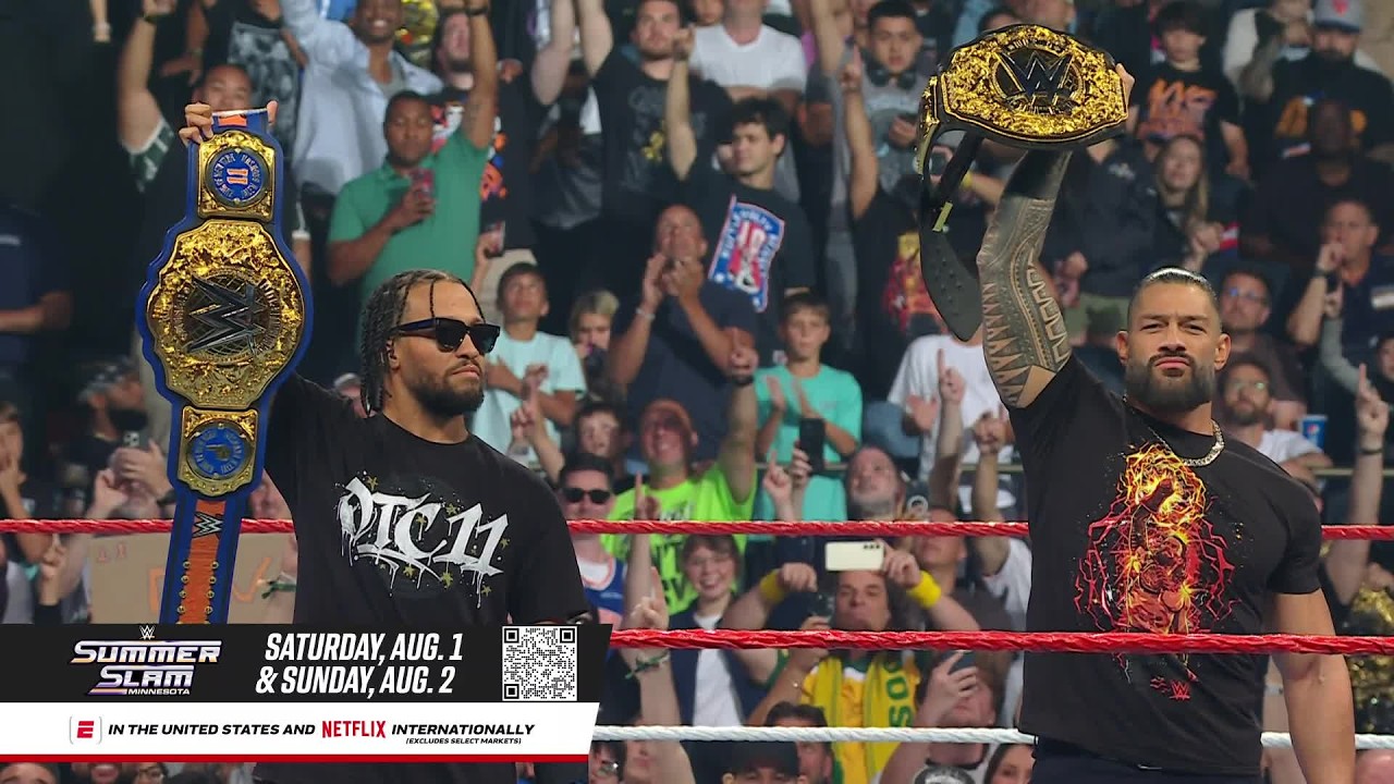 Roman Reigns presents Jalen Brunson with a custom title: Saturday Night's Main Event highlights background