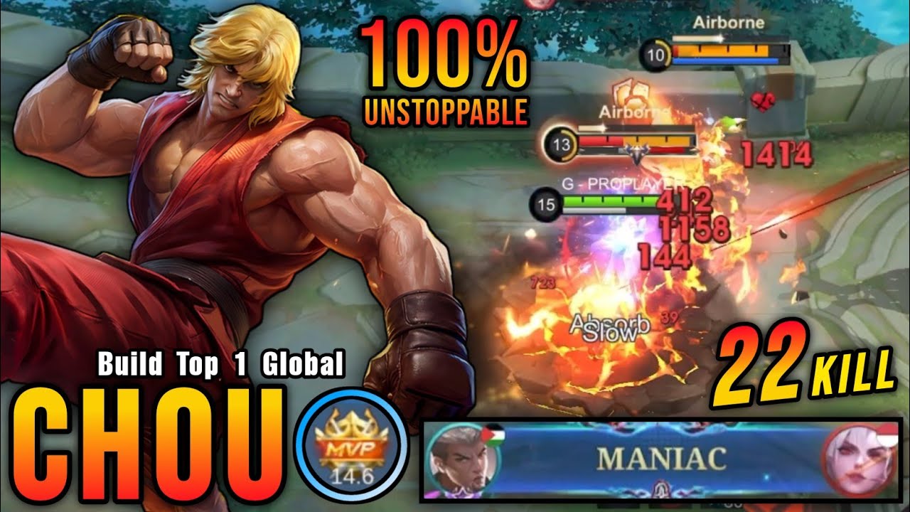 22 Kills + MANIAC!! Chou x Ken Unstoppable Offlaner!! - Build Top 1 Global Chou ~ MLBB background