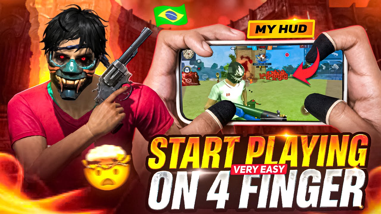 ( HANDCAM ) How To Play On a 4 Finger Hud ☠️ In Free Fire 🔥( MY HUD ) | ff best hud ✅ backdrop