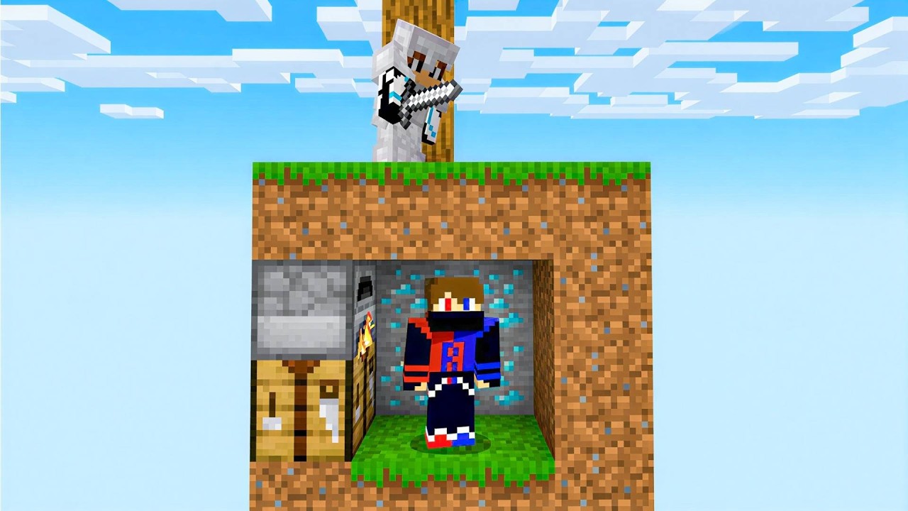 Speedrunner VS Hunter in ONE CHUNK in Minecraft background