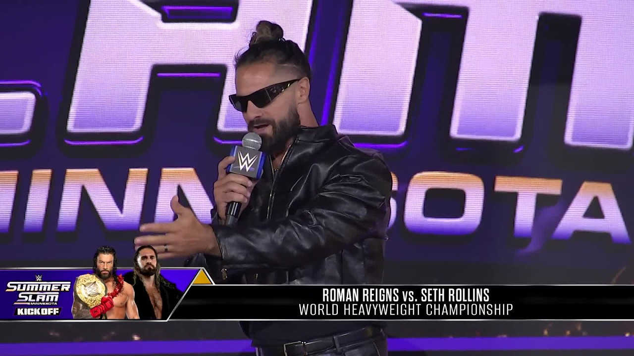 Seth Rollins: “I live rent free in Roman Reigns’ head”: SummerSlam 2026 Kickoff Highlights background