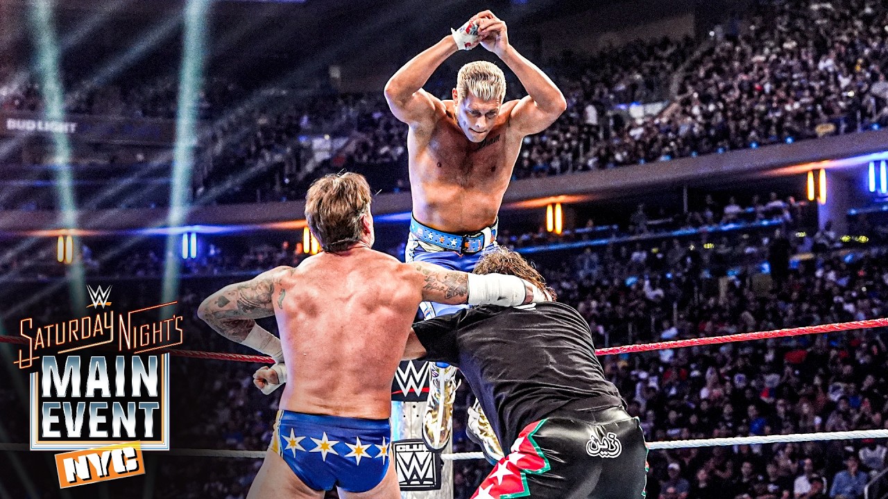 CM Punk & Cody Rhodes vs. Gunther & Sami Zayn: Saturday Night's Main Event highlights background