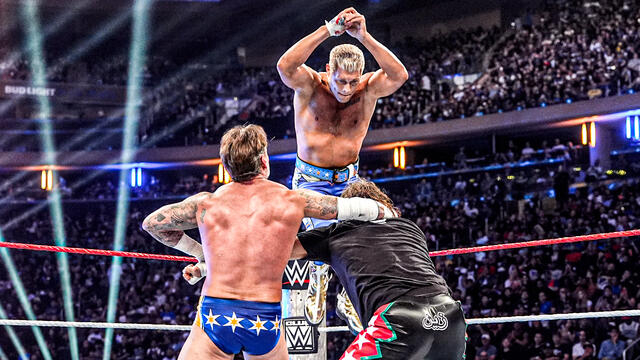 CM Punk & Cody Rhodes vs. Gunther & Sami Zayn: Saturday Night's Main Event highlights background