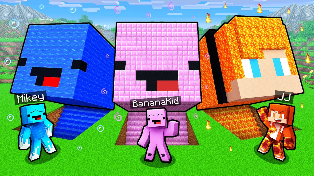 JJ vs Mikey: ELEMENTAL HEAD BASE BATTLE in Minecraft! background