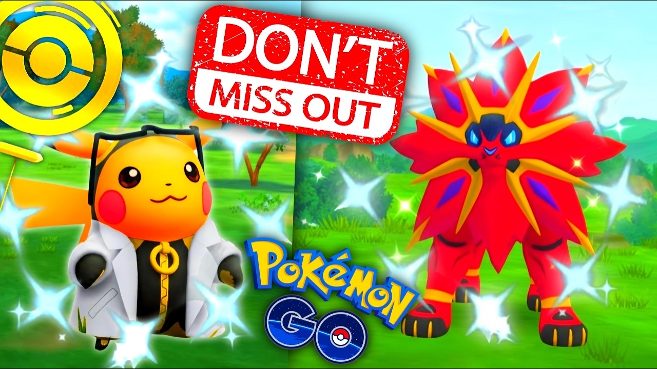 *DONT MISS 1 DAY ONLY RARE SHINY PROFESSOR PIKACHU & SHINY SOLGALEO MUST PLAY* Pokemon GO news background