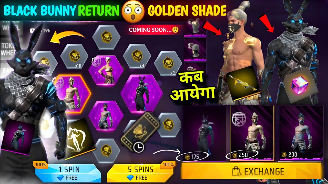 GOOD NEWS😍 Black Bunny Bundle💥 Golden Shade Return😲🎉| free fire new event| ff new event|new event ff background