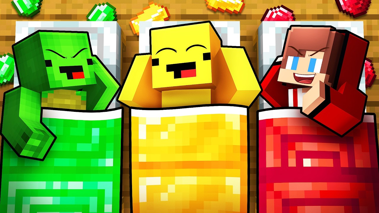 JJ and Mikey: TREASURE SLEEPOVER BATTLE in Minecraft! background