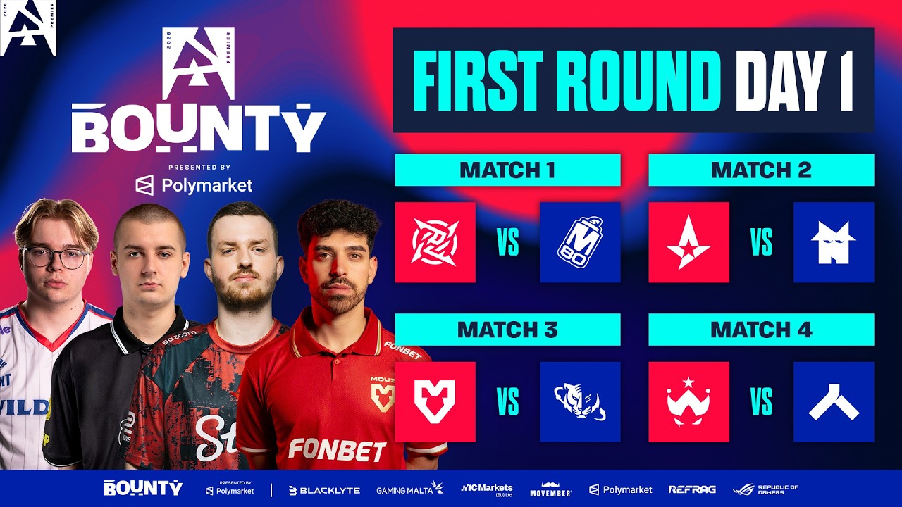 BLAST Bounty S2, Day 1 - NIP vs M80, Astralis vs Nemesis, MOUZ vs N. TigeRES, Wildcard vs Alliance background