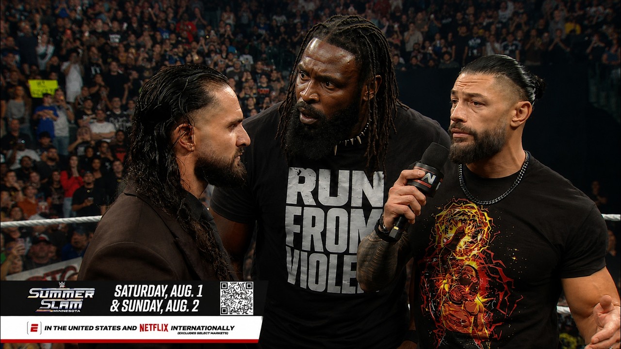 WWE Oba Femi Attacks Roman Reigns & Seth Rollins, Raw Highlights Match Today backdrop