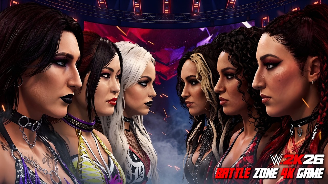 Rhea Ripley, IYO SKY & Liv Morgan vs Jacy Jayne, Fallon Henley & Lainey Reid background
