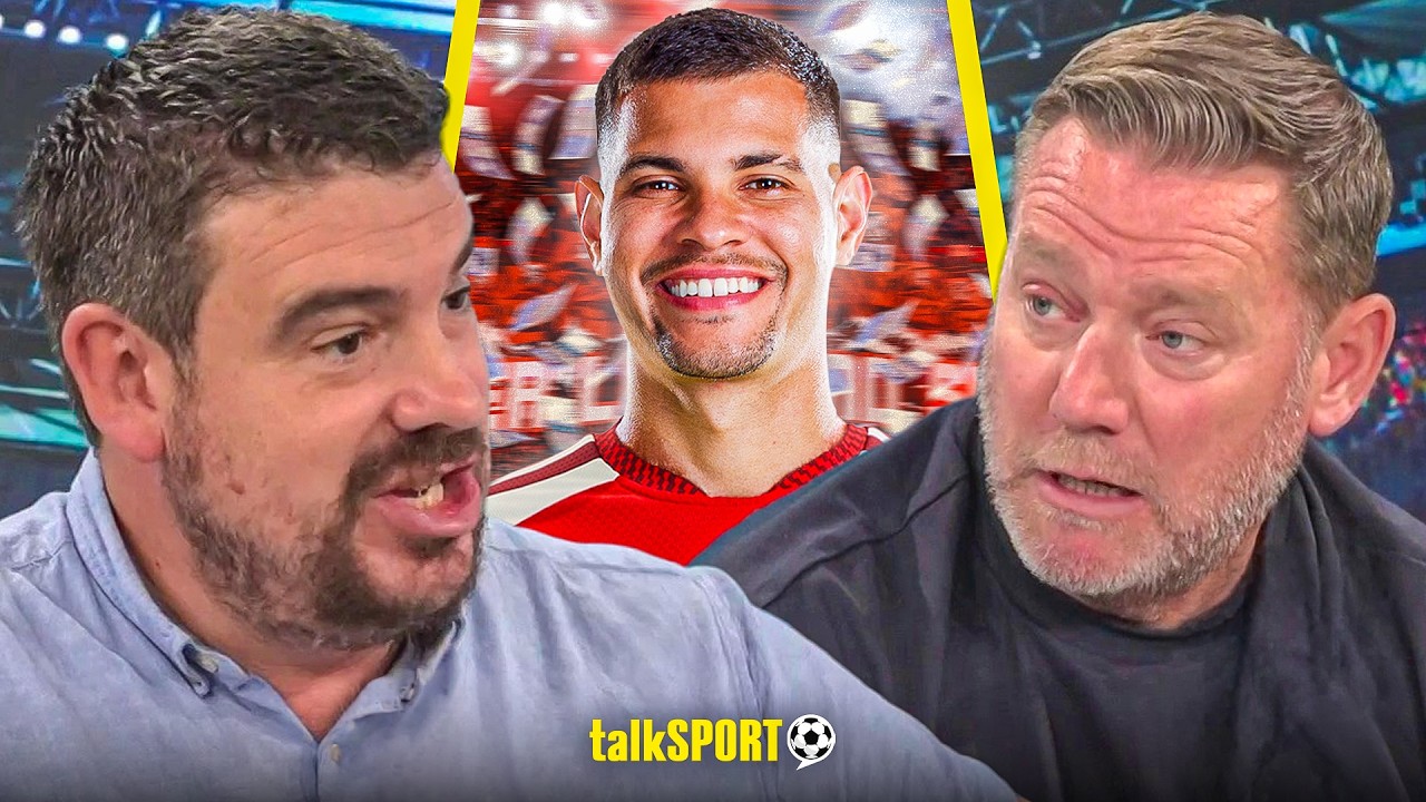 "MASSIVE BLOW!" Kevin Nolan and Alex Crook EXAMINE Bruno Guimarães being IN TALKS with Arsenal! background