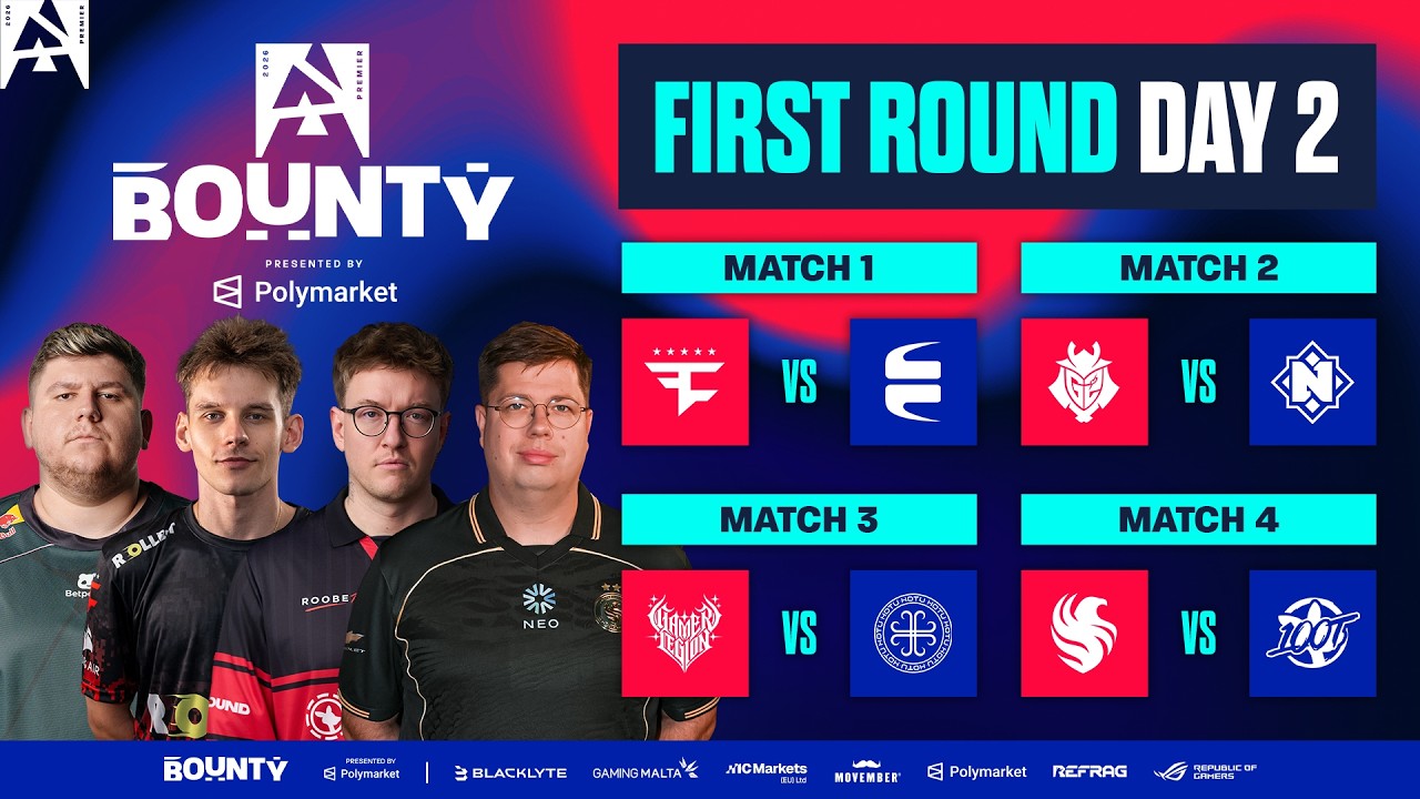 BLAST Bounty S2, Day 2 - FaZe vs EYEBALLERS, G2 vs Nemiga, GamerLegion vs HOTU, Falcons vs 100T background