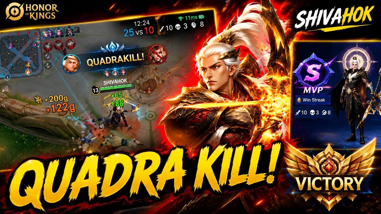 INSANE Hou Yi QUADRA KILL! | 10 Kills MVP Carry | Honor of Kings Gameplay | #hok #honourofkings background