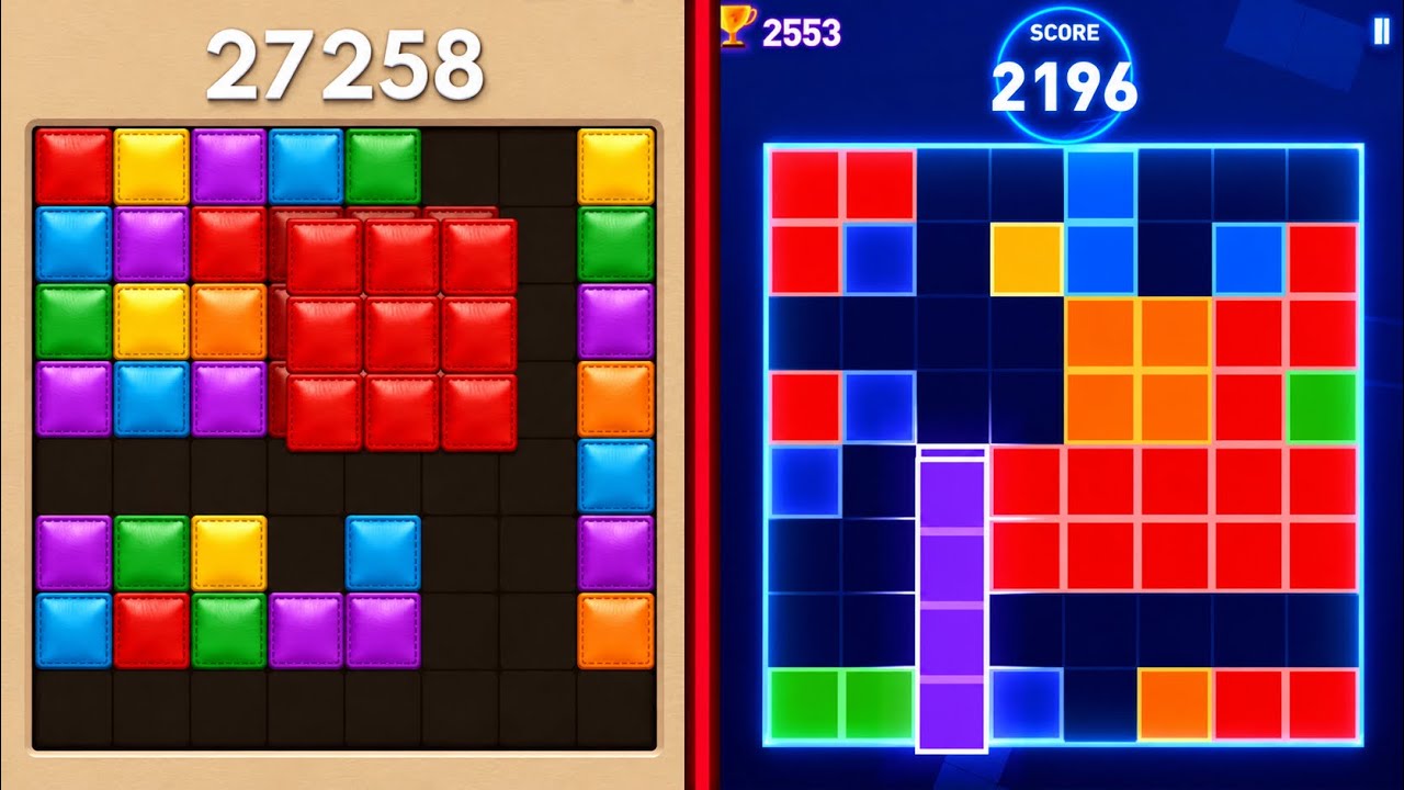 Block Blast Puzzle ๐งฉ VS Block Puzzle โจ Satisfying Mobile Gameplay ๐ฑ๐ฅ backdrop
