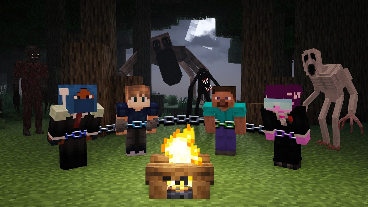 4 idiots Chained Together in Horror Minecraft! backdrop