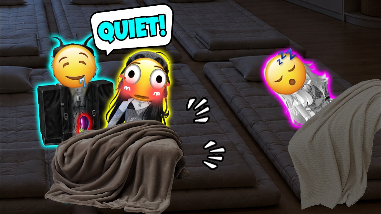 🛌 I GOT TO LIE NEXT TO MY CRUSH AT THE FATEFUL SLEEPOVER! 💖 TTS Roblox Story backdrop