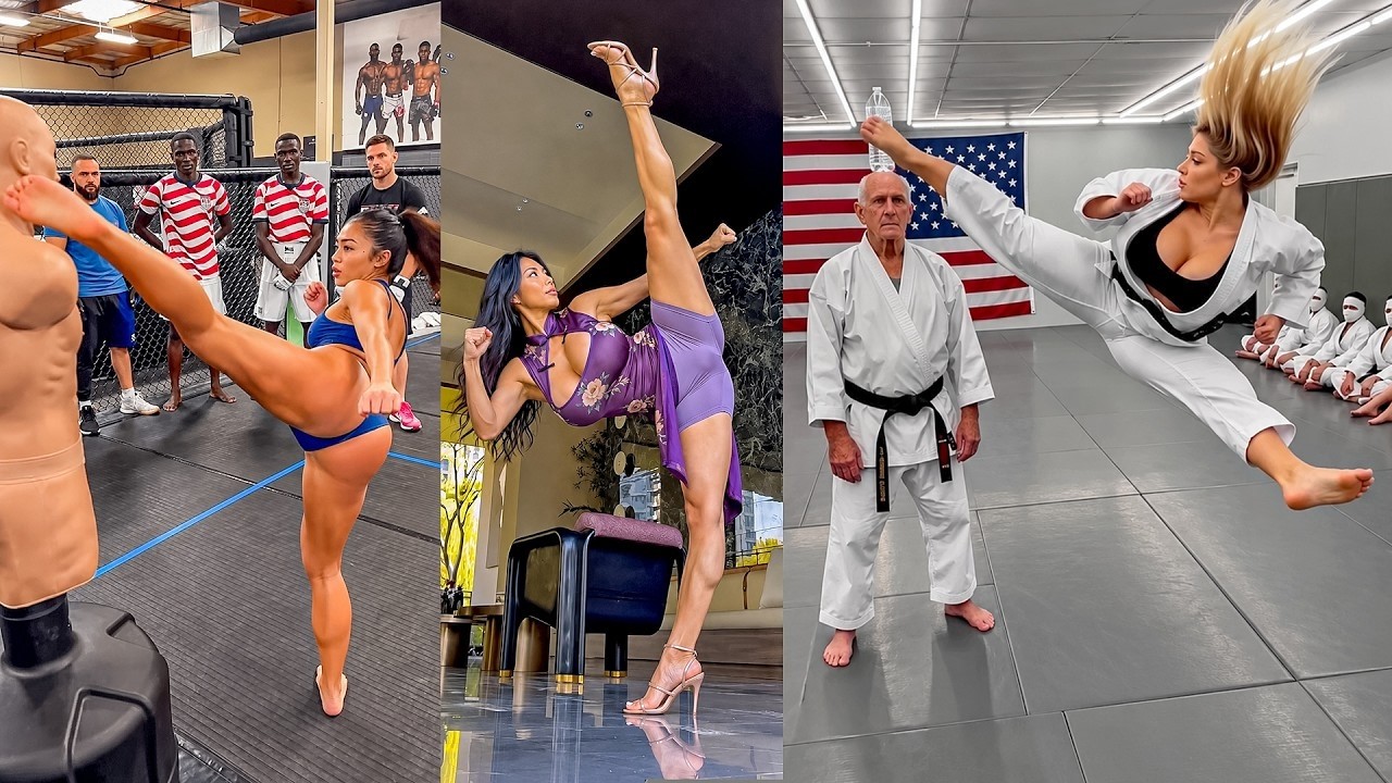 Insane Taekwondo Girls Kicksđ„Impossible Flying Kickđ„Karate KicksâĄIncredible Skill Elite Martial Arts backdrop