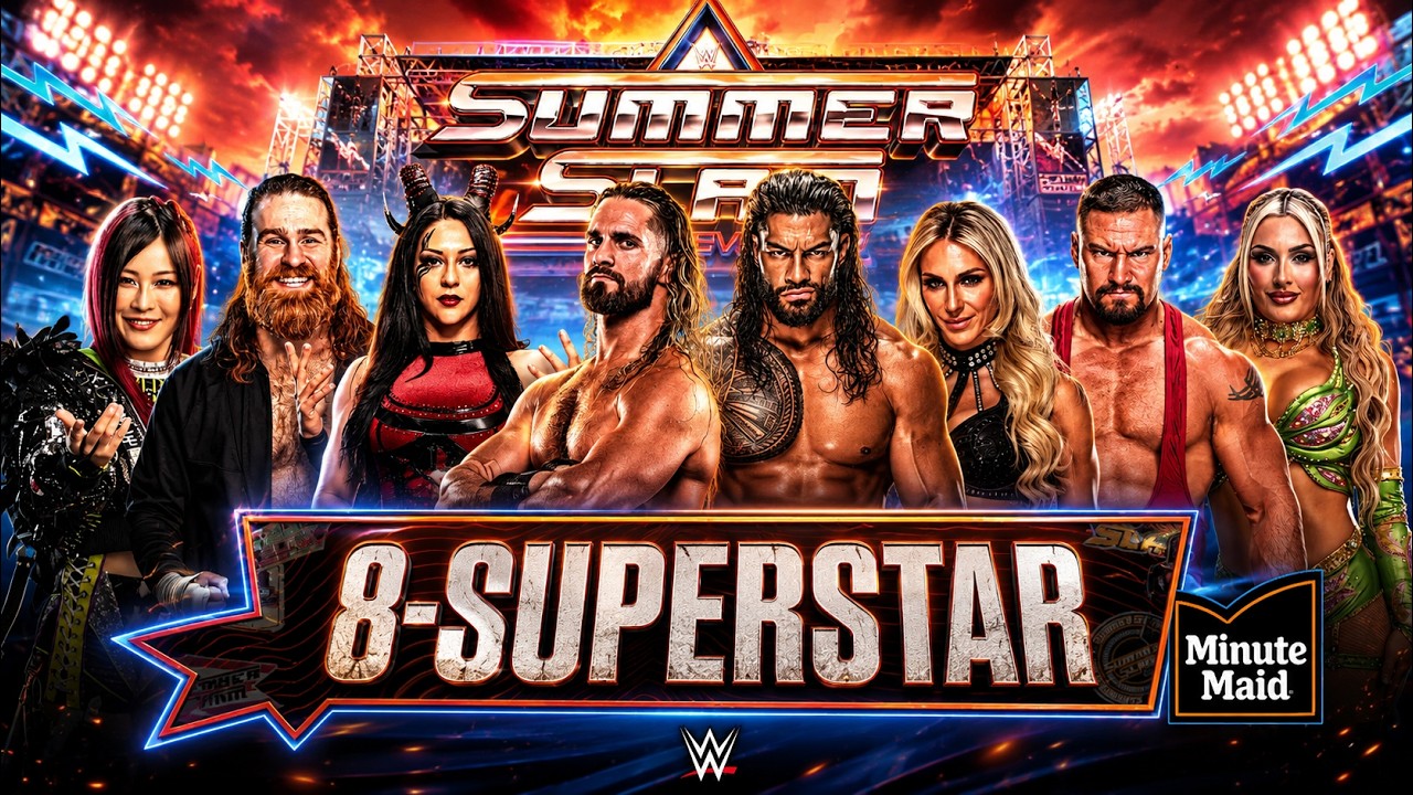 Roman vs Seth vs Charlotte vs Sami vs Iyo vs Stephanie vs Breakker vs Tiffany - WWE 2K SummerSlam backdrop