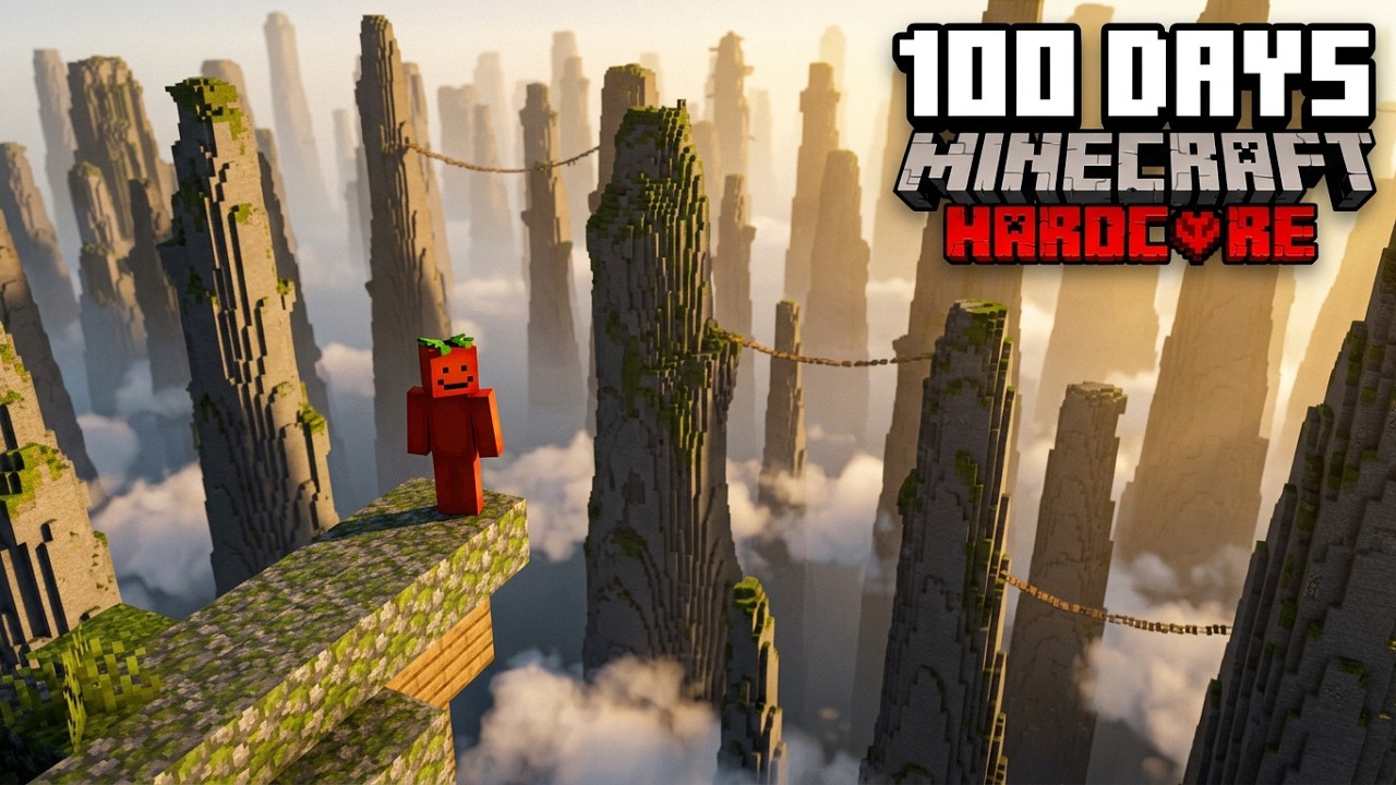 100 DAYS IN A WORLD OF ENDLESS CLIFFS IN MINECRAFT background