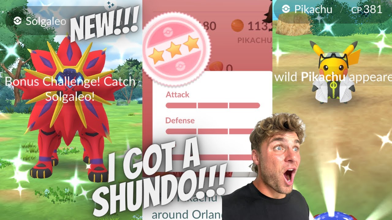 π―β¨I GOT A SHUNDO!!! NEW Shiny Solgaleo CAUGHT, Shiny COSTUME Pikachu and MORE in Pokemon Go!!!β¨π― backdrop