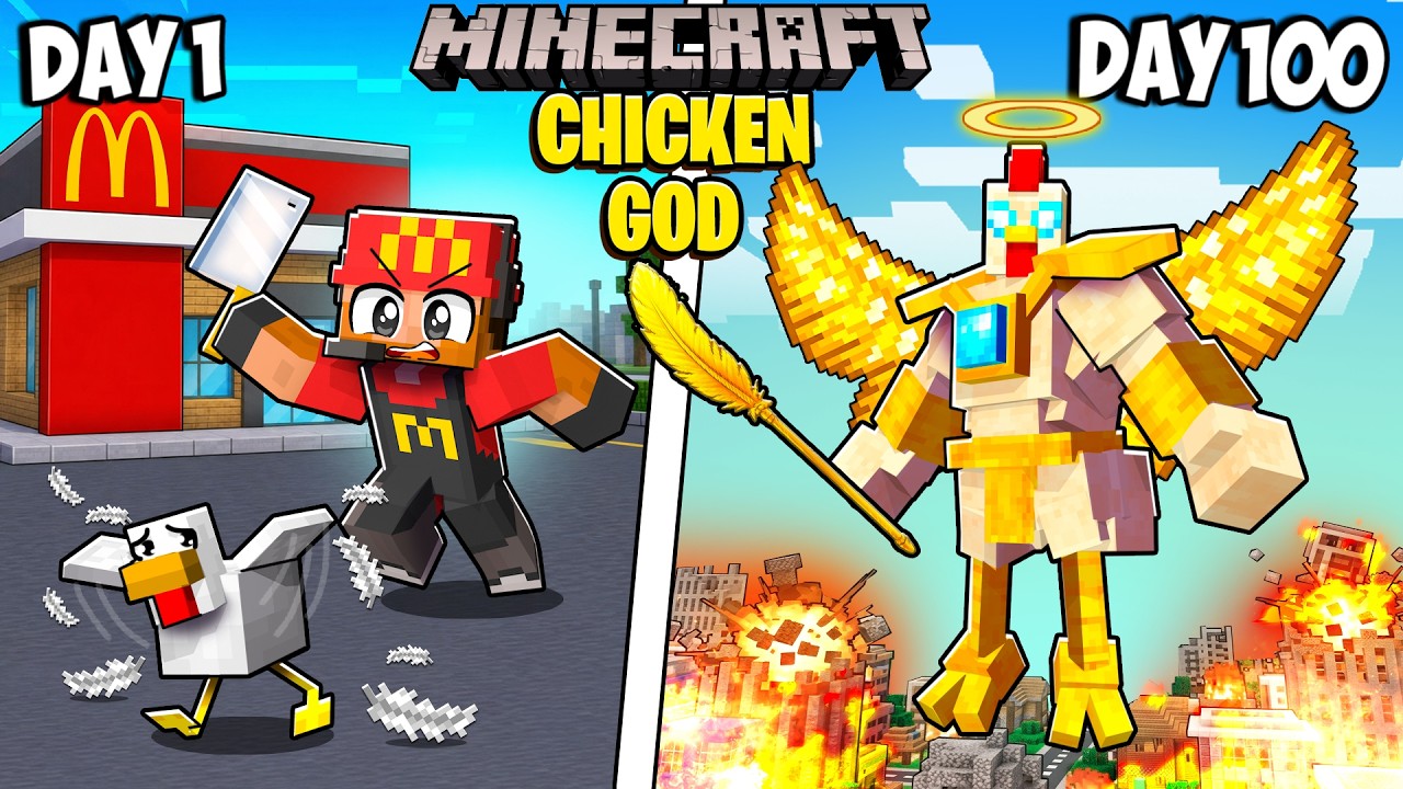I Survived 100 Days as a CHICKEN God in Minecraft! background