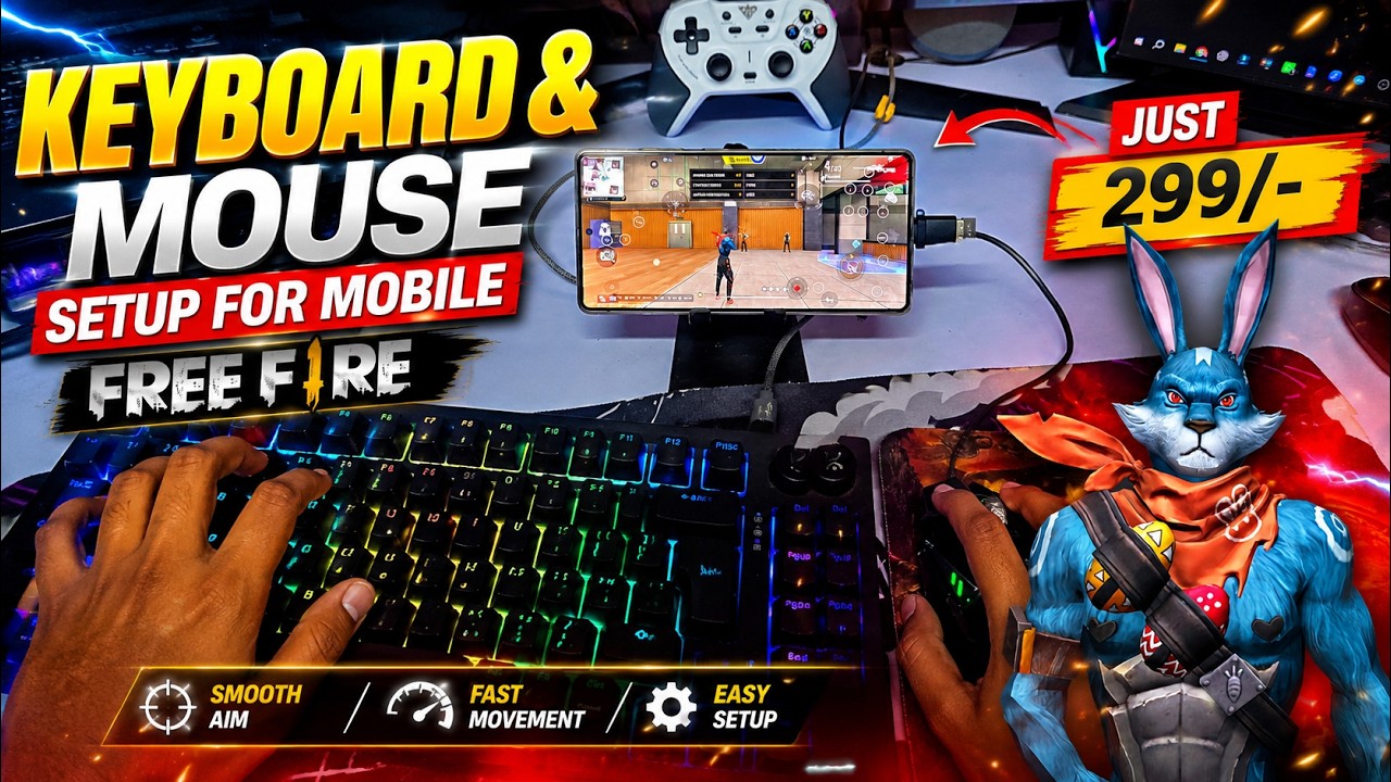 ⌨️🖱️ Keyboard And Mouse Setup For Mobile Free Fire 🔥 GG Mouse Pro 3 Full Deatils 🥵 Just 299/- Setup✅ background