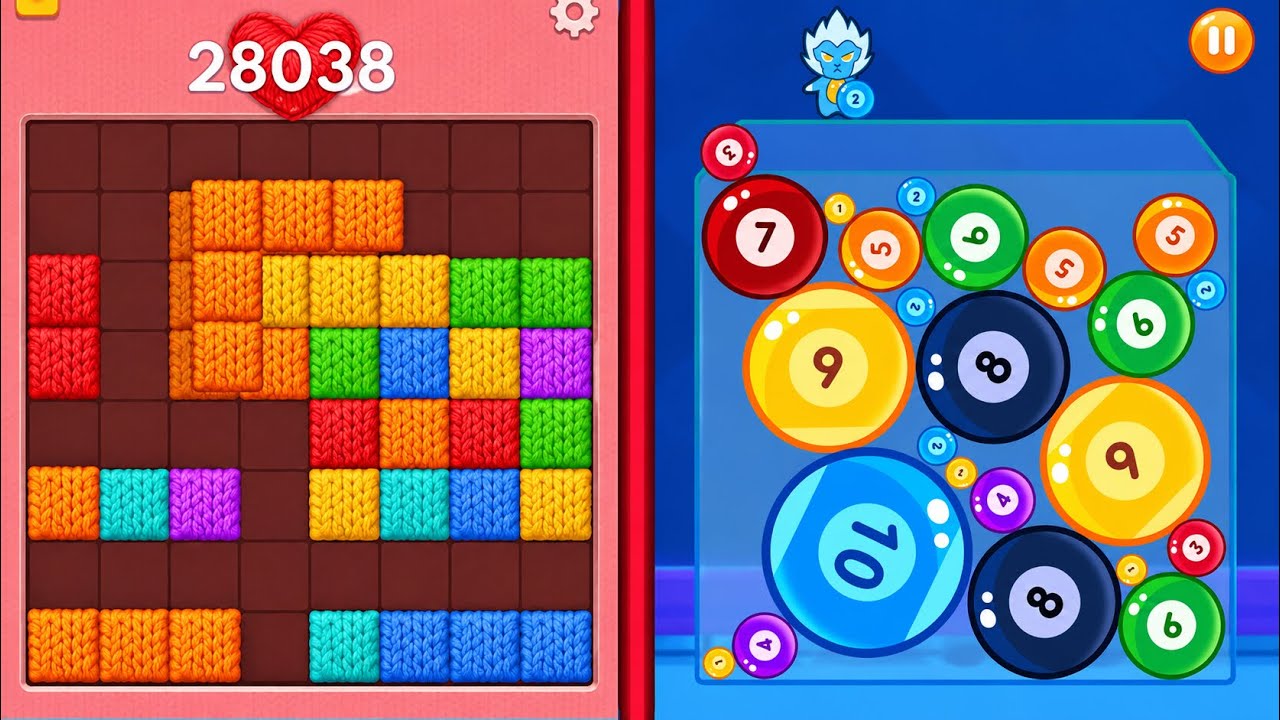 Block Blast Puzzle 🧩 VS Merge Balls 2048 🔥 Satisfying Gameplay (Android/iOS) background