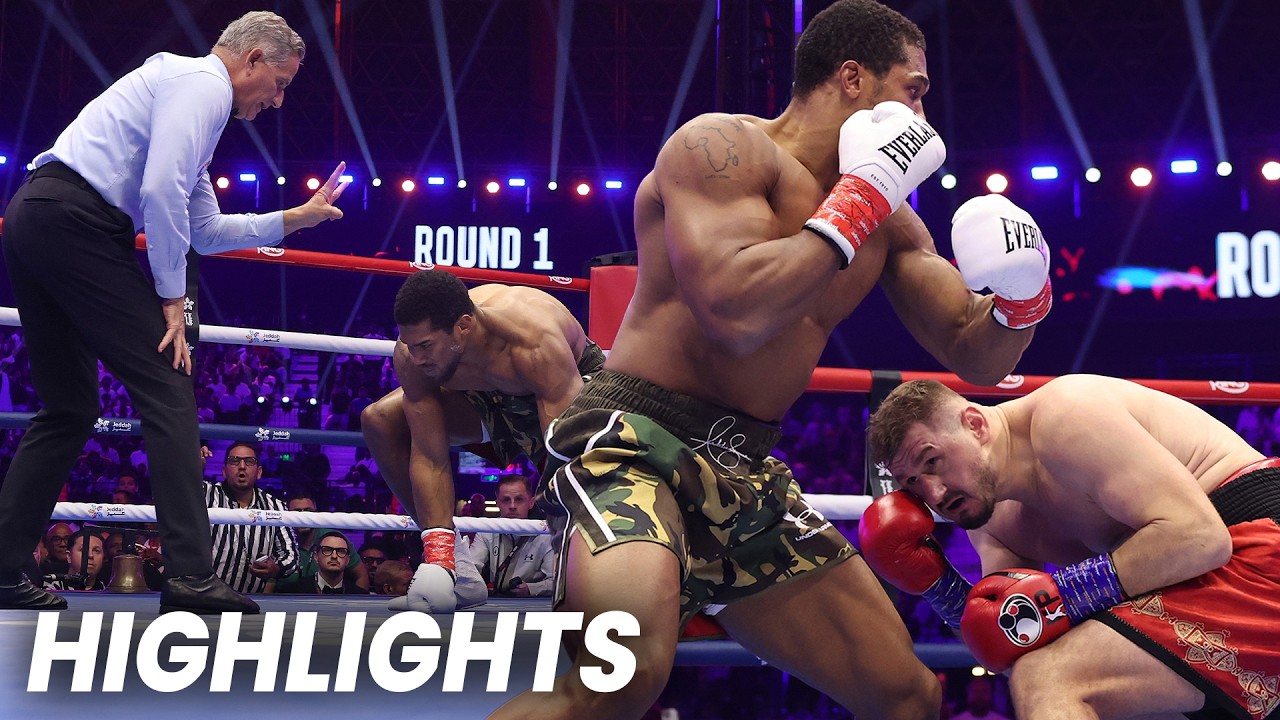 FIGHT HIGHLIGHTS: Anthony Joshua vs. Kristian Prenga • DAZN Boxing background