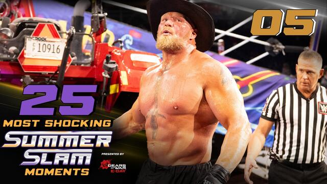 Brock Lesnar lifts the ring with a tractor: 25 Most Shocking SummerSlam Moments background
