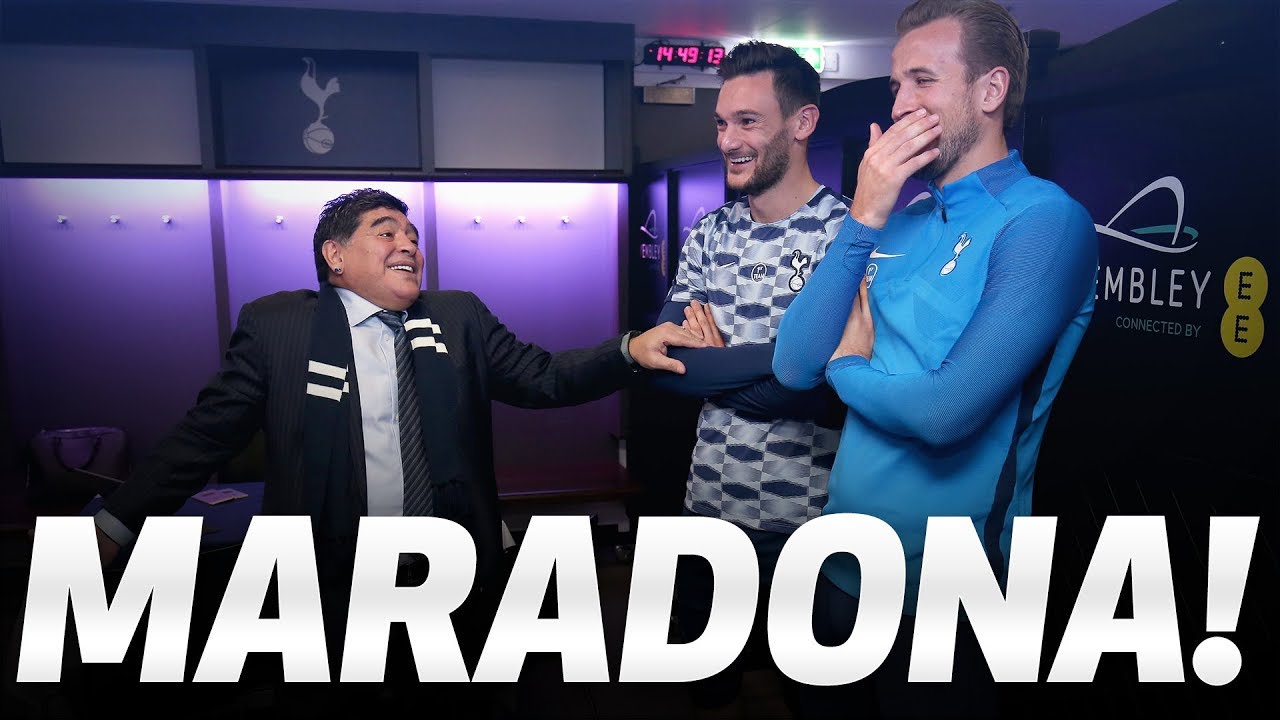 MARADONA | Mauricio Pochettino, Harry Kane and Hugo Lloris meet Diego Maradona background